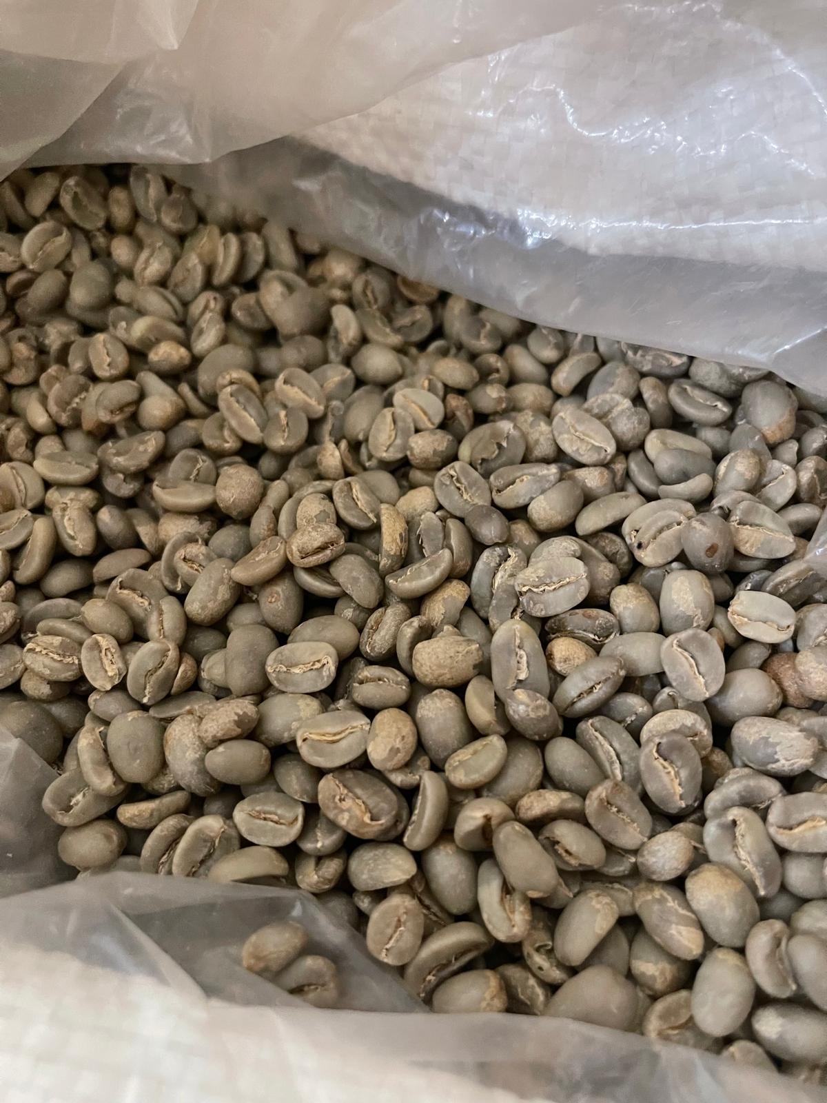 Green coffee beans in a sack — second sample